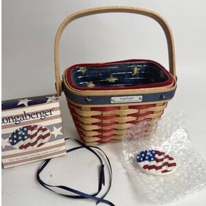 Longaberger 2001 Hostess Appreciation Basket Patriotic Red White Blue W Tie On